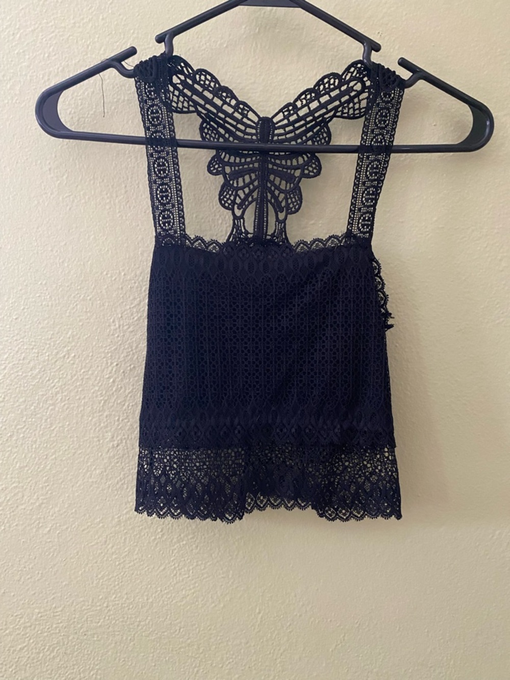 Lace Overlay Butterfly Back Women's Tank Top - Black